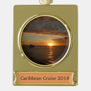 Sunset at Zee II Tropical Seascape Verguld Banner Ornament