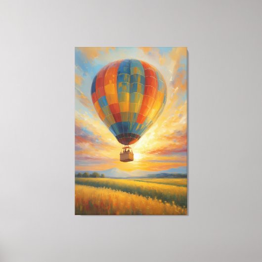 Sunset Balloon Ride Over Golden Fields Canvas Afdruk (Voorkant)