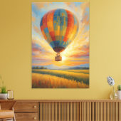 Sunset Balloon Ride Over Golden Fields Canvas Afdruk (Insitu (Woonkamer))