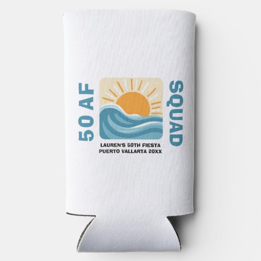 Sunset Beach 50 AF Crew Leuke Verjaardag Seltzer Blikjeskoeler (Achterkant)