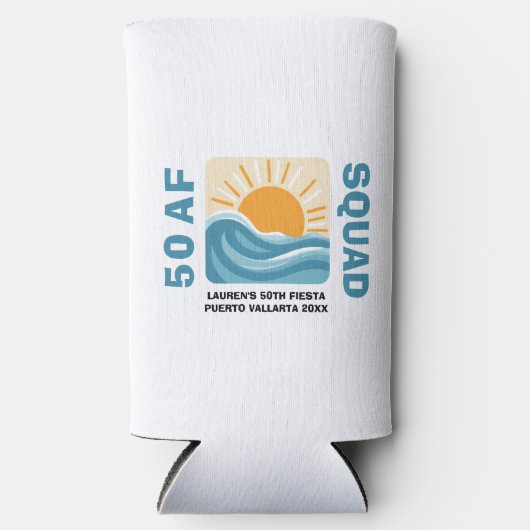 Sunset Beach 50 AF Crew Leuke Verjaardag Seltzer Blikjeskoeler (Voorkant)