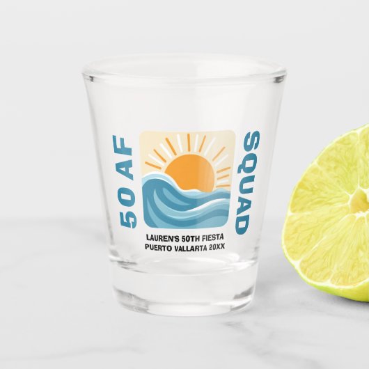 Sunset Beach 50 AF Crew Leuke Verjaardag Shot Glas (Voorkant)