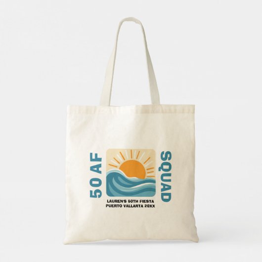 Sunset Beach 50 AF Crew Leuke Verjaardag Tote Bag (Achterkant)