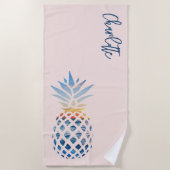Sunset Beach Ananas Familie Vakantie Blush Roze Strandlaken (Voorkant)