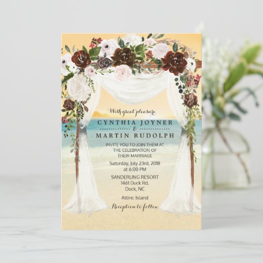 Sunset Beach Arbor bruiloft uitnodiging (Staand voorkant)