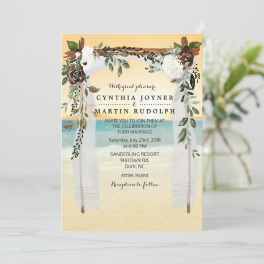 Sunset Beach Arbor bruiloft uitnodiging (Staand voorkant)