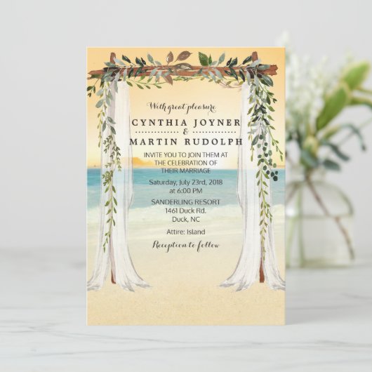 Sunset Beach Arbor bruiloft uitnodiging (Staand voorkant)