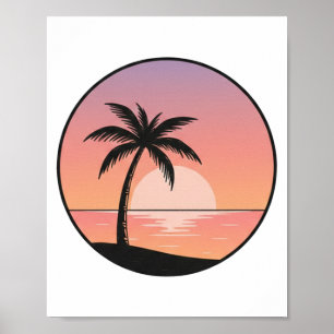 Sunset Beach Badge – Minimalistisch Handgetekend Poster