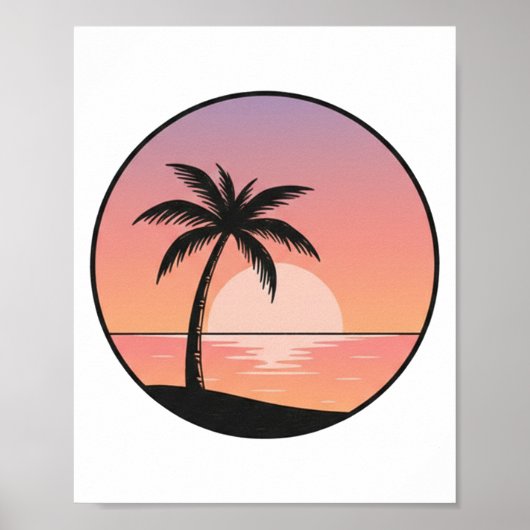 Sunset Beach Badge – Minimalistisch Handgetekend Poster (Voorkant)