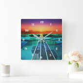 Sunset Beach Bass Guitar Music Wall klok (Huis)