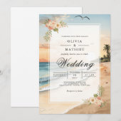 Sunset Beach Bloom Romance Wedding Kaart (Voorkant / Achterkant)