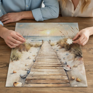 Sunset Beach Boardwalk Waterverf Legpuzzel