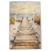 Sunset Beach Boardwalk Waterverf Medium Cadeauzakje (Voorkant)