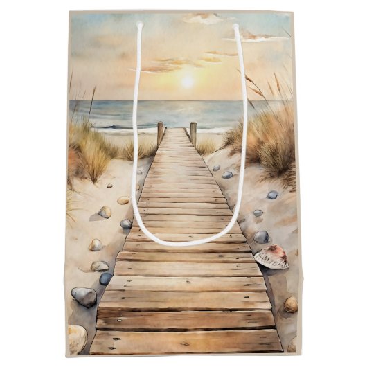 Sunset Beach Boardwalk Waterverf Medium Cadeauzakje (Achterkant)