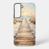 Sunset Beach Boardwalk Waterverf Samsung Galaxy Hoesje (Achterkant)