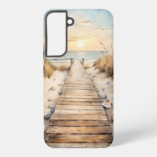 Sunset Beach Boardwalk Waterverf Samsung Galaxy Hoesje (Achterkant)