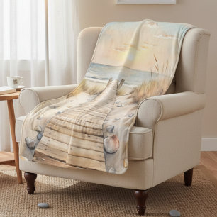 Sunset Beach Boardwalk Waterverf Sherpa Deken