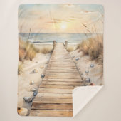 Sunset Beach Boardwalk Waterverf Sherpa Deken (Voorkant)
