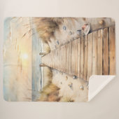 Sunset Beach Boardwalk Waterverf Sherpa Deken (Voorkant (horizontaal))