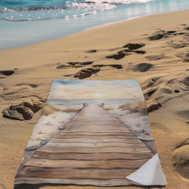 Sunset Beach Boardwalk Waterverf Strandlaken