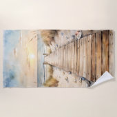 Sunset Beach Boardwalk Waterverf Strandlaken (Voorkant)