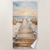 Sunset Beach Boardwalk Waterverf Strandlaken (Voorkant)