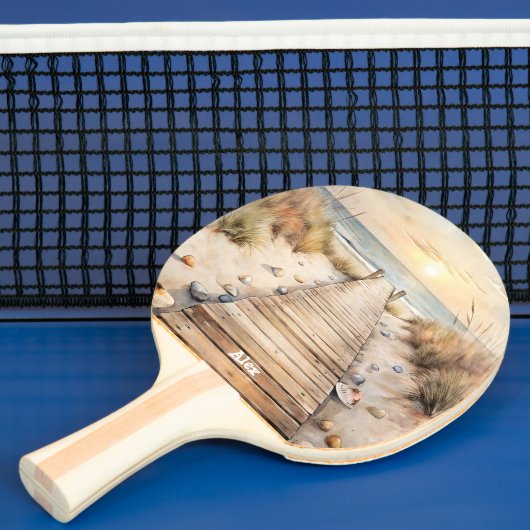 Sunset Beach Boardwalk Waterverf Tafeltennisbatje (Insitu)