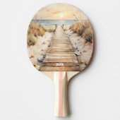 Sunset Beach Boardwalk Waterverf Tafeltennisbatje (Voorkant)