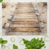 Sunset Beach Boardwalk Waterverf Theedoek (Gevouwen)