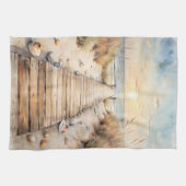 Sunset Beach Boardwalk Waterverf Theedoek (Horizontaal)