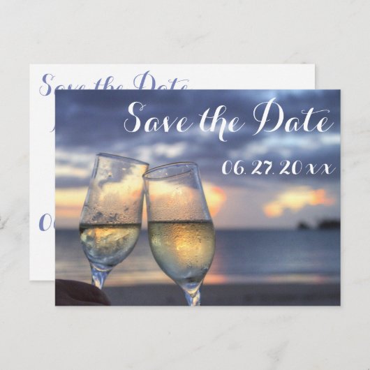 Sunset Beach Bruiloft Bewaar de datum Aankondigingskaart (Voorkant / Achterkant)