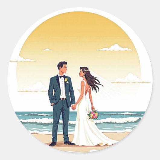 Sunset Beach bruiloft Sticker (Voorkant)