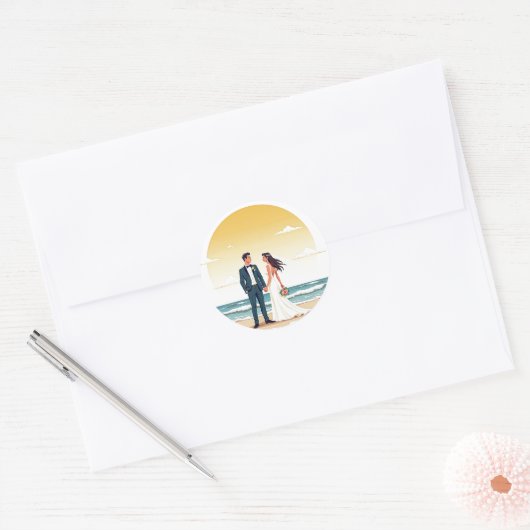 Sunset Beach bruiloft Sticker (Envelop)