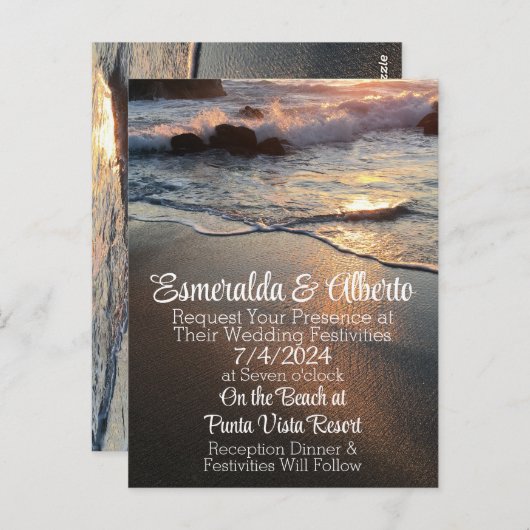 Sunset Beach bruiloft uitnodiging Sjabloon (Voorkant / Achterkant)