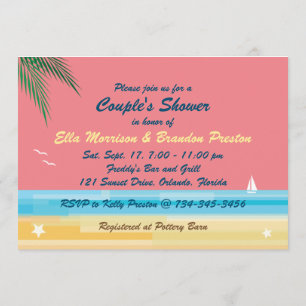 Sunset Beach Couple's Shower Invitation Kaart