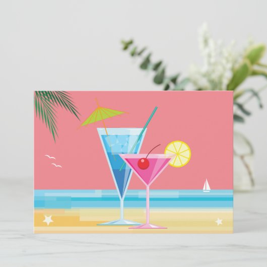 Sunset Beach Couple's Shower Uitnodiging (Staand voorkant)