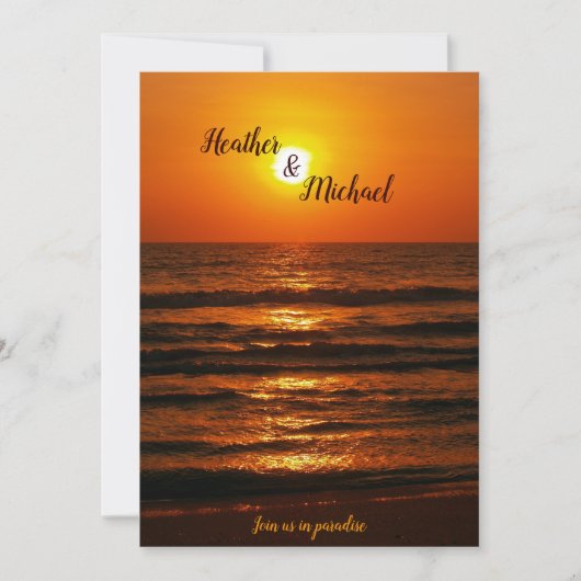 Sunset Beach Destination Wedding Invitation Kaart (Voorkant)