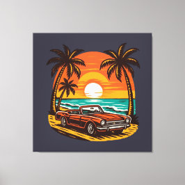 Sunset Beach Drive: Retro Summer Escape Canvas Afdruk