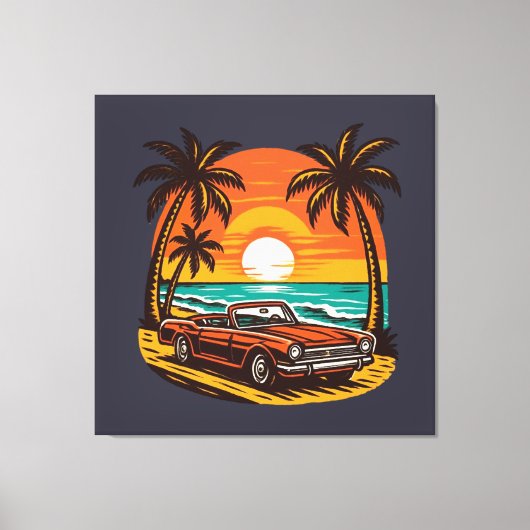 Sunset Beach Drive: Retro Summer Escape Canvas Afdruk (Voorkant)