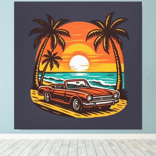 Sunset Beach Drive: Retro Summer Escape Canvas Afdruk (Insitu (Houten vloer))