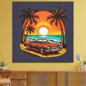 Sunset Beach Drive: Retro Summer Escape Canvas Afdruk (Insitu (Woonkamer))