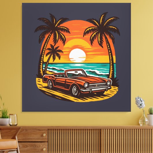 Sunset Beach Drive: Retro Summer Escape Canvas Afdruk (Insitu (Woonkamer))
