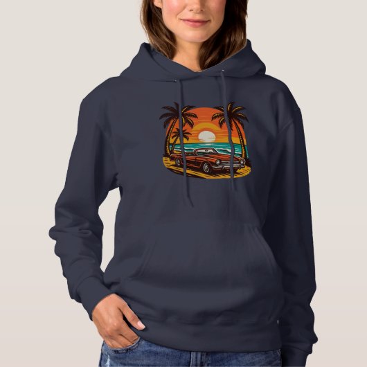Sunset Beach Drive: Retro Summer Escape Hoodie (Voorkant)