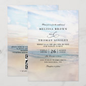 Sunset Beach Elegant Modern QR Code Wedding Kaart (Voorkant / Achterkant)