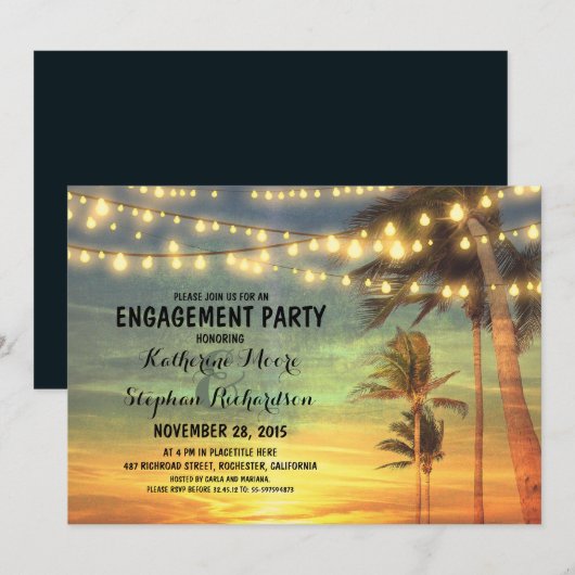 Sunset Beach Engagement Party String Lights Kaart (Voorkant / Achterkant)