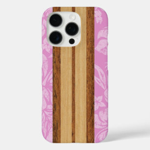 Sunset Beach Faux Wood Surfboard Hawaïaanse roze t iPhone 16 Pro Hoesje