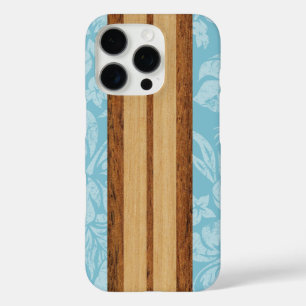 Sunset Beach Faux Wood Surfboard Hawaiian Aqua Cas iPhone 16 Pro Hoesje
