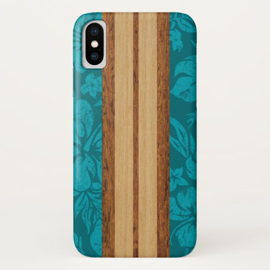 Sunset Beach Faux Wood Surfboard Hawaiian Blauwgro Case-Mate iPhone Case (Achterkant)