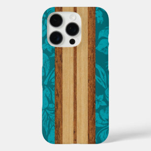 Sunset Beach Faux Wood Surfboard Hawaiian Blauwgro iPhone 16 Pro Hoesje