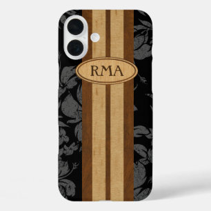 Sunset Beach Faux Wood Surfboard Hawaiian Monogram iPhone 16 Plus Hoesje